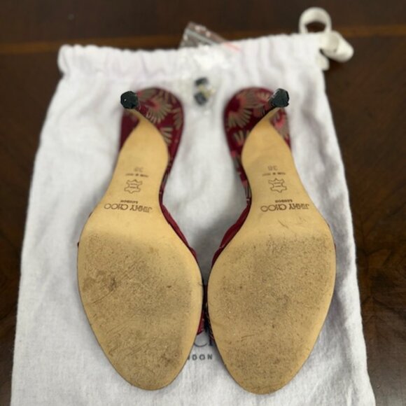 JImmy Choo Burgundy Fan Design Satin with Metal Berries - Picture 5 of 5